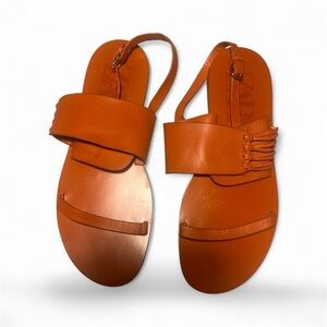 Zara Burnt Orange Leather Sandals Size 39